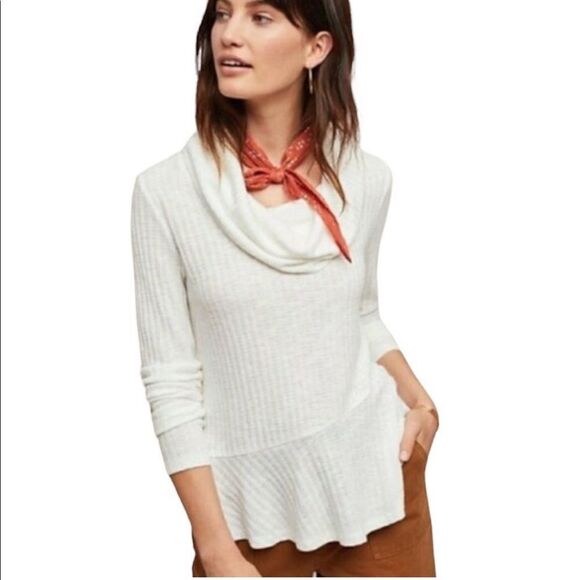 Maeve by Anthropologie Winterscape Cowl Neck Peplum Sweater - White XS - Picture 1 of 8